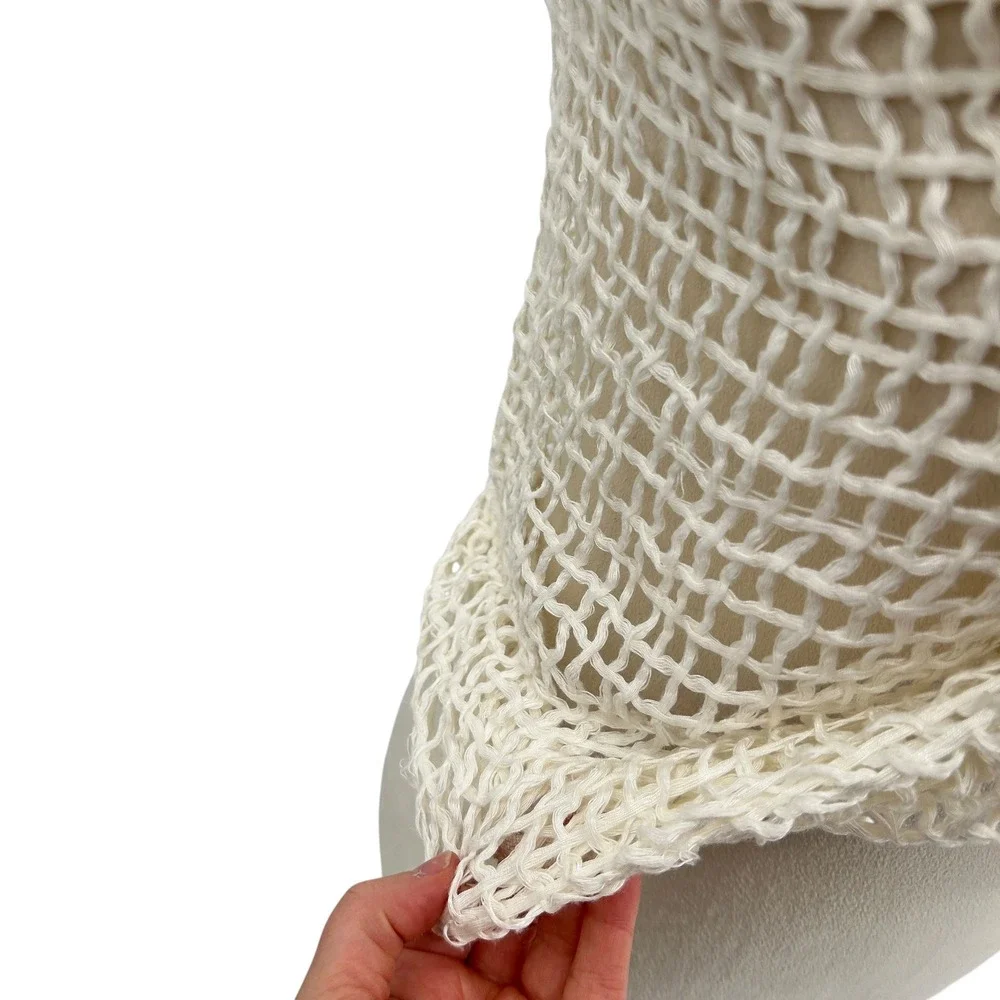 Coastal Boho Gauze Mesh Scarf Fishnet Open Knit White Beach Cover Artsy Layer - Picture 2 of 8